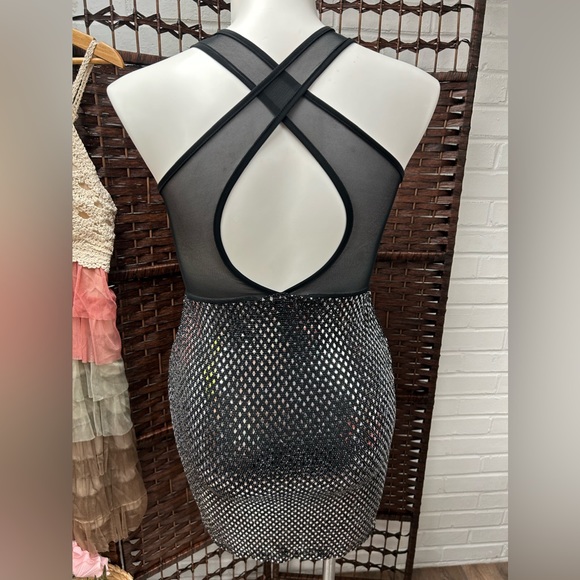 Sparkly Black Sequin Sheer Mesh Dress - Picture 3 of 6